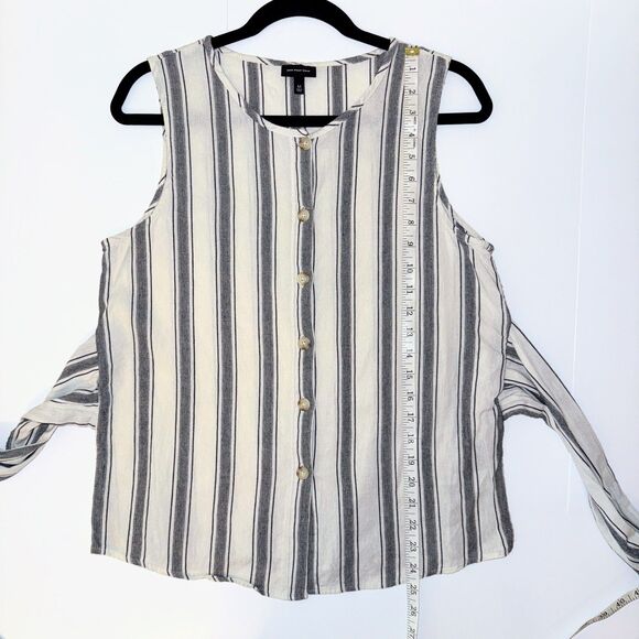 Who What Wear Cotton Cream & Blue Striped Sleeveless Button Down Wrap Belt M EUC - Picture 9 of 11